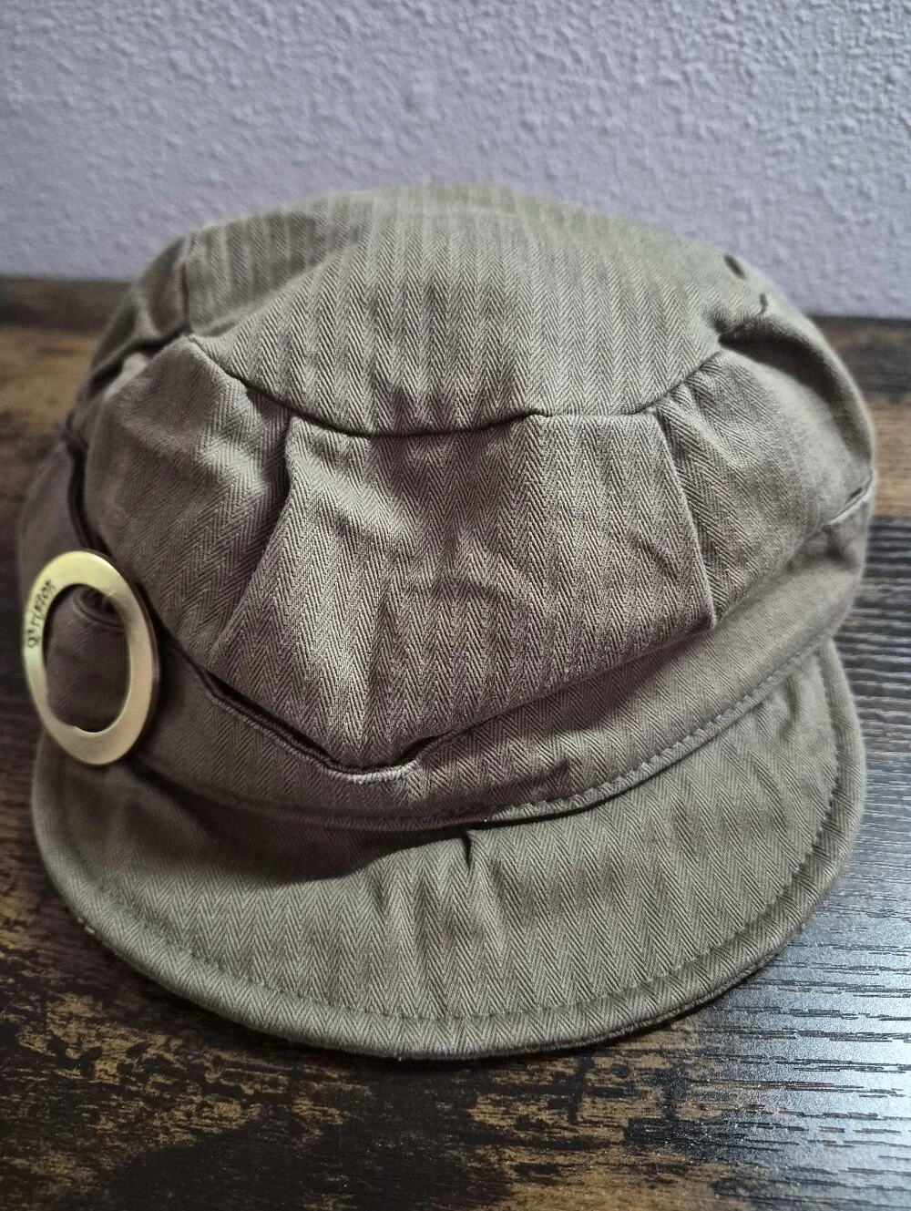 Brixton Brown Buckle Herringbone Cotton Cadet Hat Large Y2K